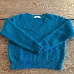 Sandro Teal V-Neck Angora Sweater
